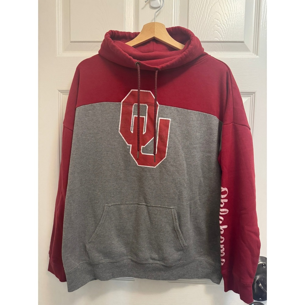 Colosseum Oklahoma Sooners Hoodie XL Crimson Gray Color Block Distressed OU Logo